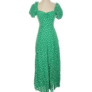& Other Stories Green and White Flowy Puff Sleeve Ditsy Midi Dress Size 4